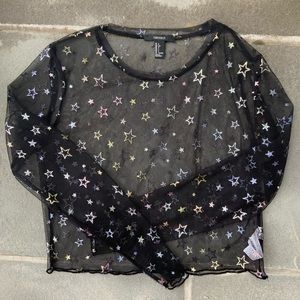 Forever 21 glitter star mesh long sleeve top